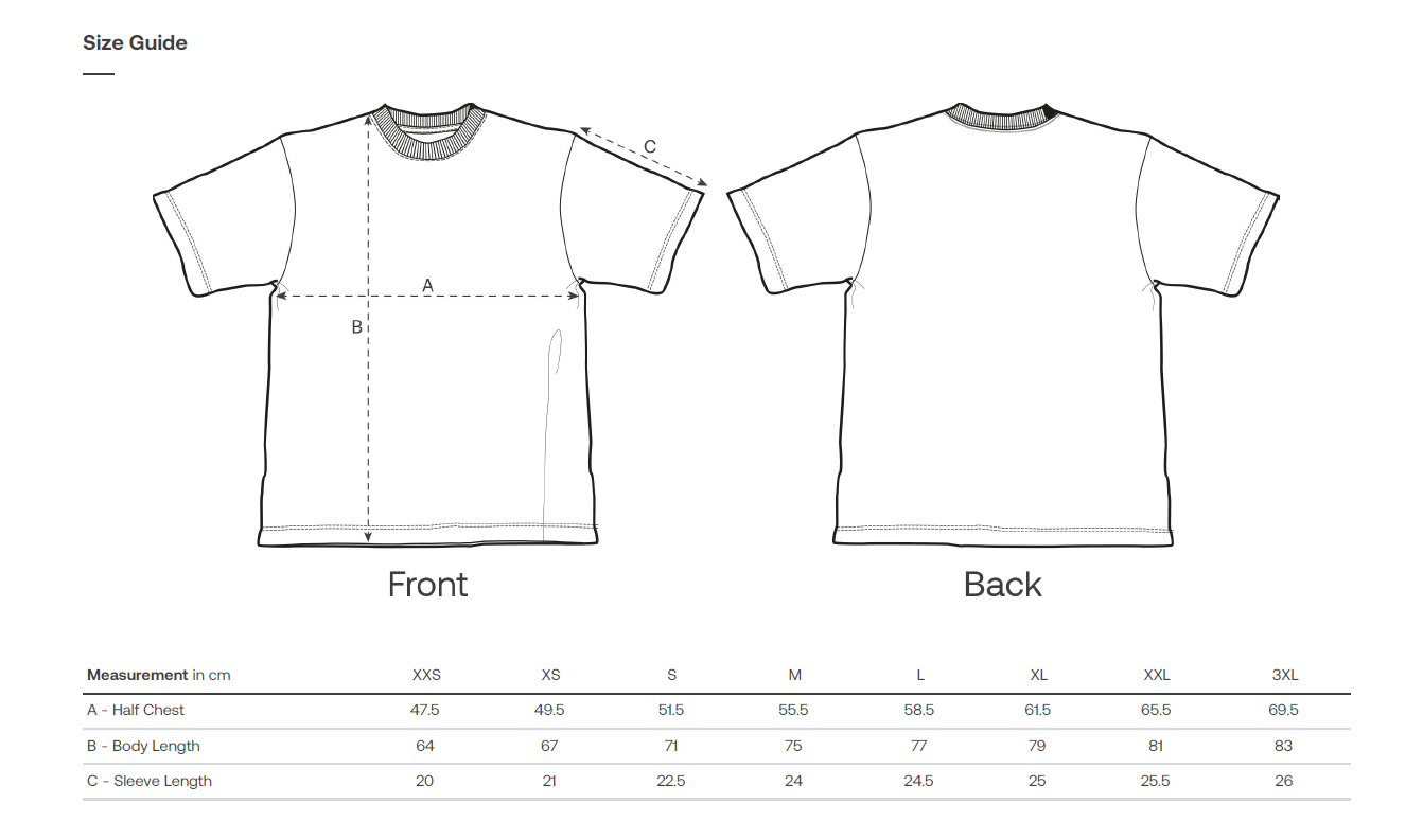 Size Chart for T Shirt - Sparker