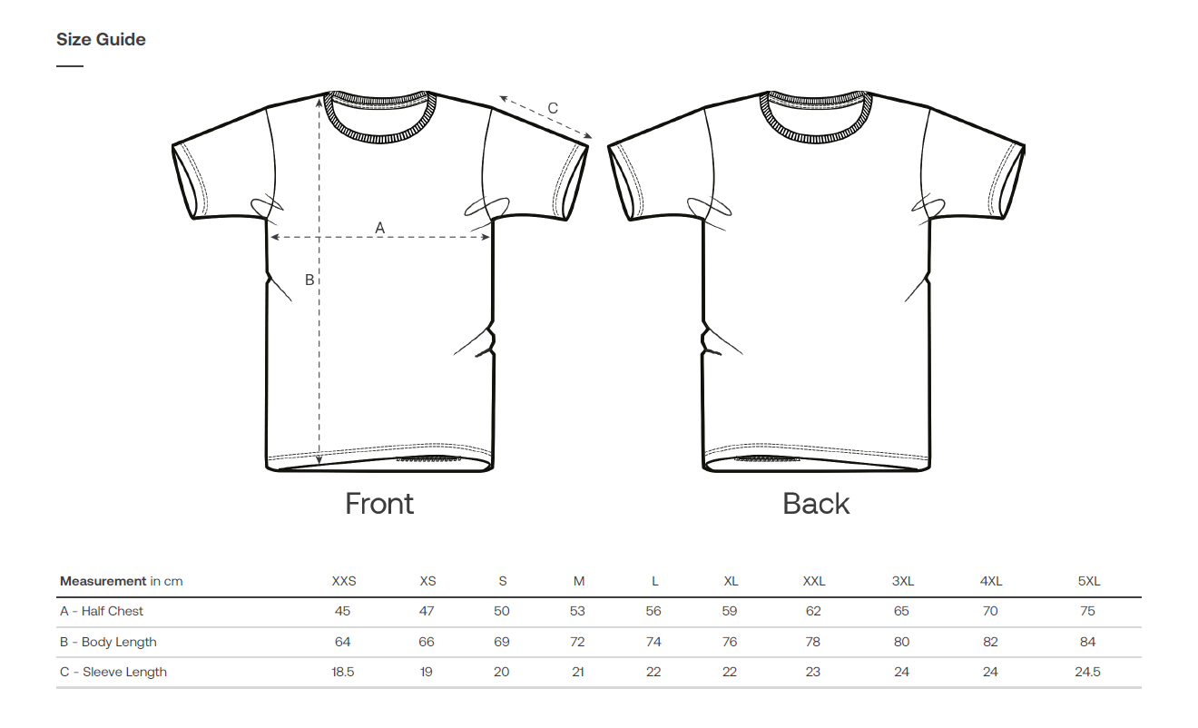 Size Chart for T Shirt - Rocker