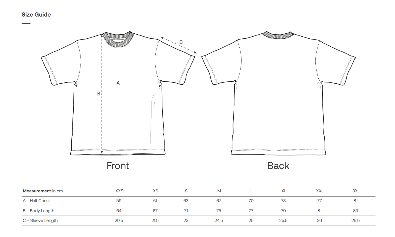 Size Chart for T Shirt - Blaster