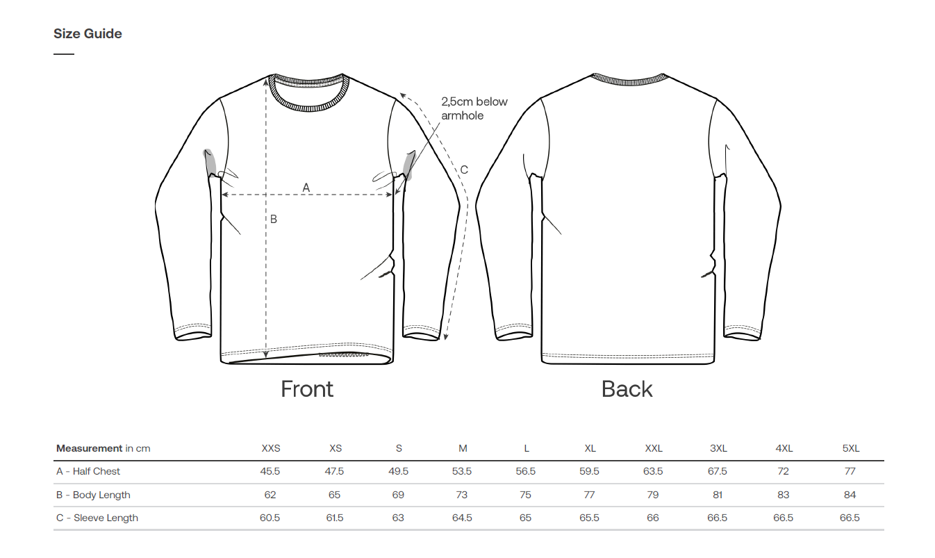 Size Chart for T Shirt Long Sleeve - Stanley Shuffler
