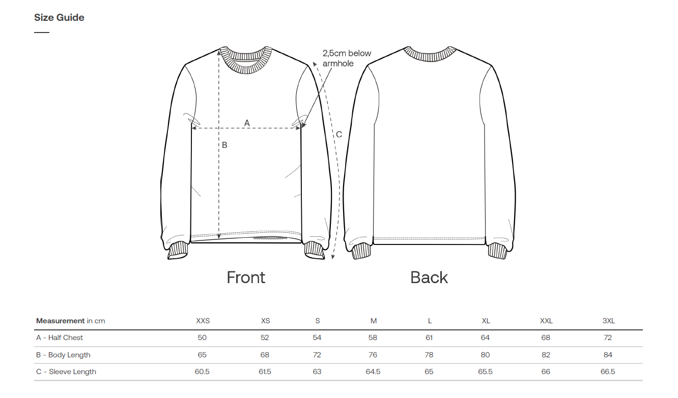 Size Chart for T Shirt Long Sleeve - Shifts Dry