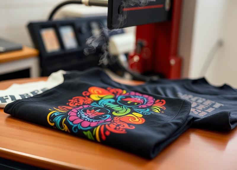 DTF transfer printing on a black t-shirt